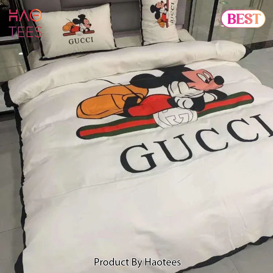 [SALE] Gucci White Mickey New Hot Logo Luxury Brand High-End Bedding Set Home Decor Luxury Store