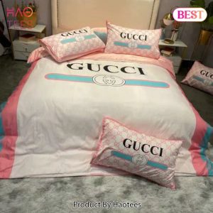 [SALE] Gucci White Pink Luxury Brand Bedding Set Bedspread Duvet Cover Set Home Decor