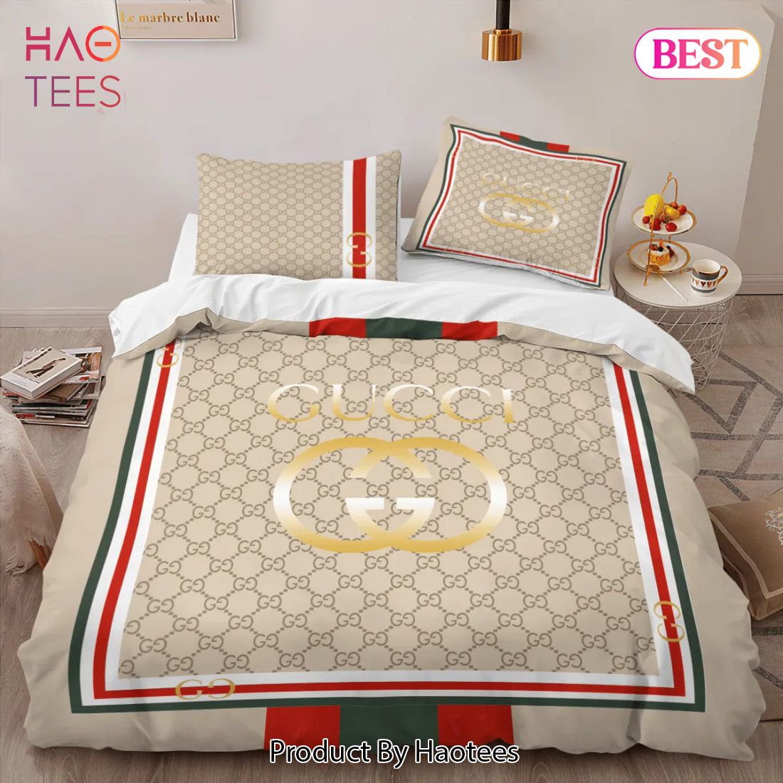 [SALE] Gucci Yellow Luxury Brand High-End Bedding Set Home Decor Luxury Store