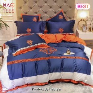 [SALE] Hermes Blue Logo Luxury Brand Bedding Set Duvet Cover Home Decor