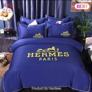 [SALE] Hermes Blue Luxury Brand Bedding Set Bedspread Duvet Cover Set Home Decor