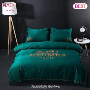[SALE] Hermes Dark Green Luxury Brand Premium Bedding Set Bedspread Duvet Cover Set Home Decor