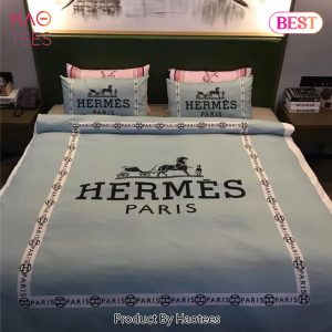 [SALE] Hermes Light Blue Luxury Brand Premium Bedding Set Bedspread Duvet Cover Set Home Decor