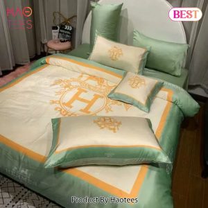 [SALE] Hermes Light Green Luxury Brand Bedding Set Duvet Cover Set Home Decor