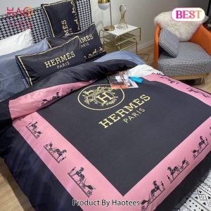 [SALE] Hermes Logo Pinky New Fashion Luxury Brand Bedding Set Bedspread Duvet Cover Set