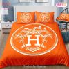 [SALE] Hermes Orange Premium Logo Luxury Brand Bedding Set Home Decor