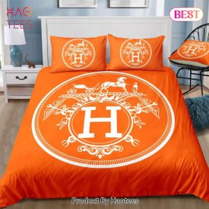 [SALE] Hermes Orange New Luxury Fashion Brand Bedding Set Bedspread Duvet Cover Set