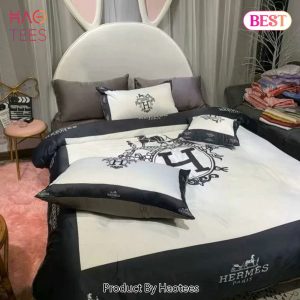 [SALE] Hermes Paris Black Luxury Brand Bedding Set Duvet Cover Set Home Decor