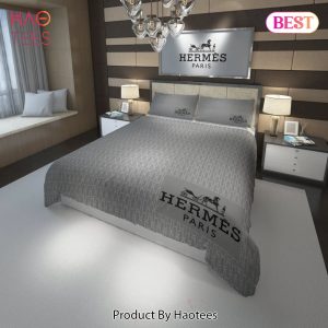 [SALE] Hermes Paris Grey Fashion Luxury Brand Premium Bedding Set Home Decor
