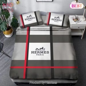 [SALE] Hermes Paris Grey Luxury Brand Premium Bedding Set Bedspread Duvet Cover Set Home Decor