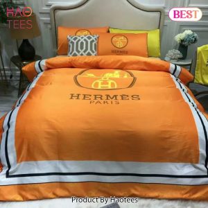[SALE] Hermes Paris Orange Luxury Brand Bedding Set Bedspread Duvet Cover Set Home Decor