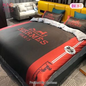 [SALE] Hermes Red Black Premium Logo Luxury Brand Bedding Set Home Decor