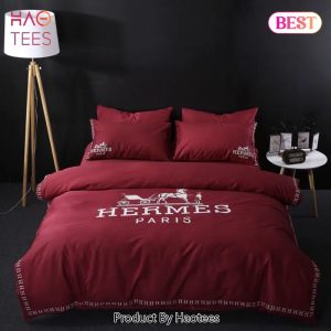 [SALE] Hermes Red Luxury Brand Premium Bedding Set Bedspread Duvet Cover Set Home Decor