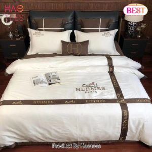 [SALE] Hermes White Brown Luxury Brand Premium Bedding Set Duvet Cover Home Decor