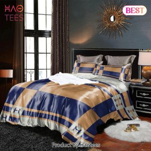 [SALE] Hermes Yellow Navy Premium Luxury Brand Bedding Set Duvet Cover Home Decor Special Gift