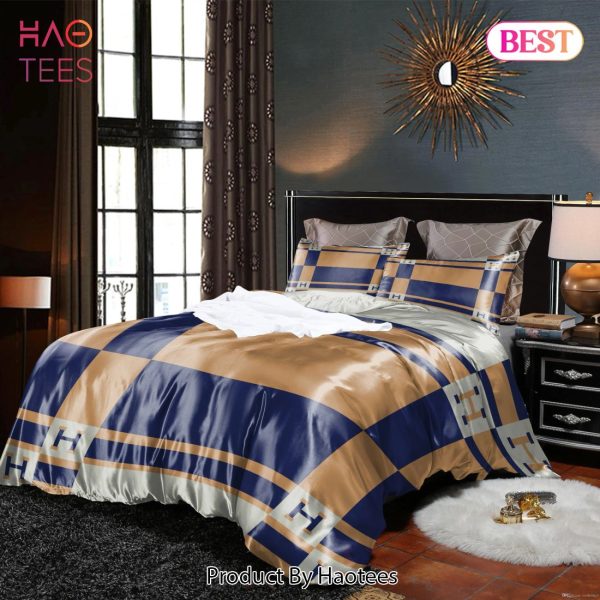 [SALE] Hermes Yellow Navy Premium Luxury Brand Bedding Set Duvet Cover Home Decor Special Gift