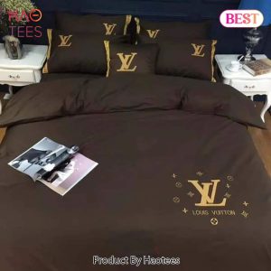 [SALE] Louis Vuitton Basic Golden Logo Brown Luxury Brand Bedding Set Duvet Cover Home Decor