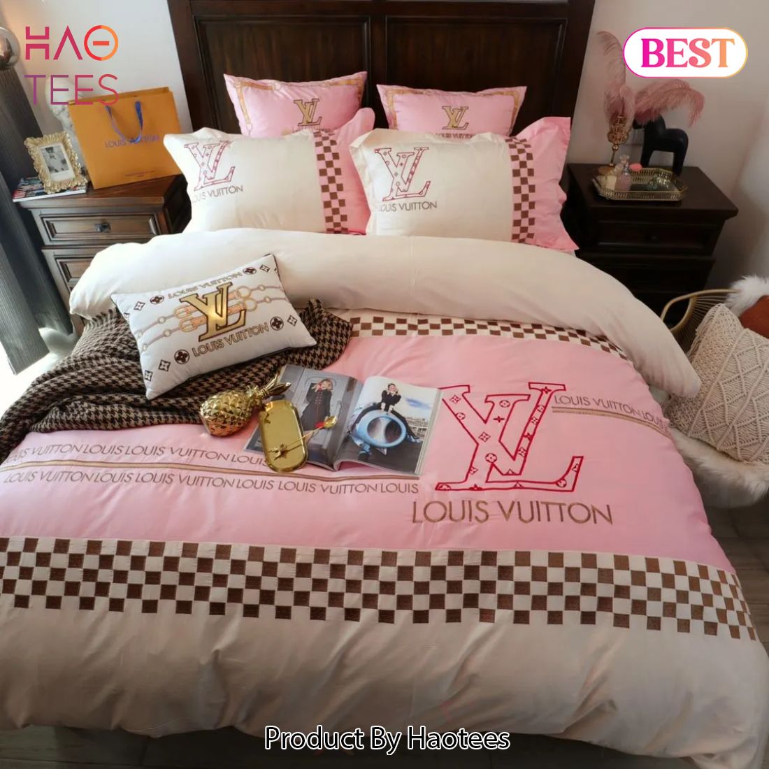 SALE] Louis Vuitton Beige Light Pink Luxury Brand Premium Bedding