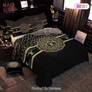 [SALE] Louis Vuitton Black Gold Luxury Brand High-End Bedding Set LV Home Decor
