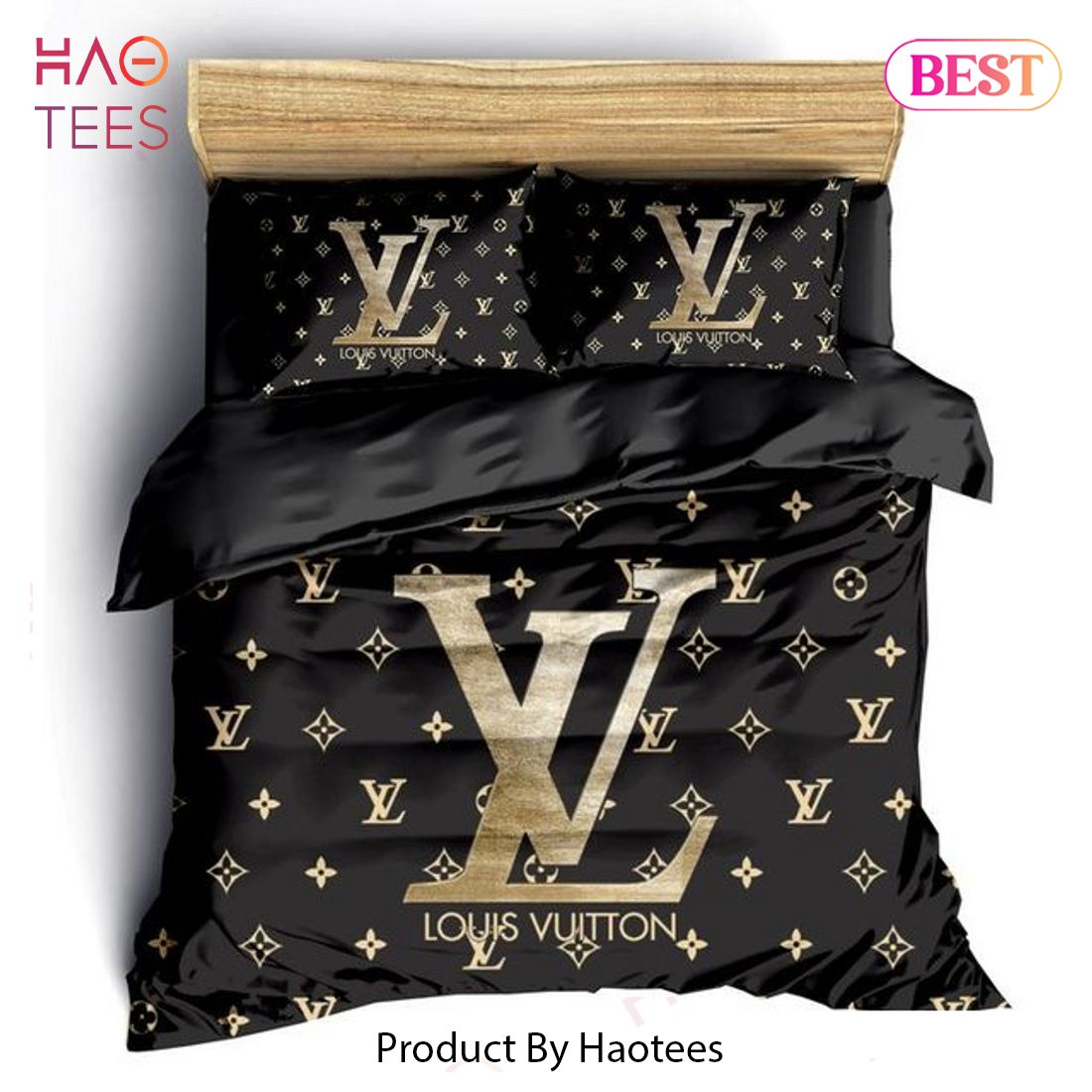 [SALE] Louis Vuitton Black Golden Fashion Luxury Brand Fashion Bedding Set Bedspread Duvet Cover Set Luxury Store