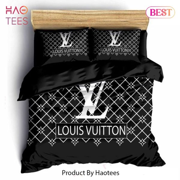 [SALE] Louis Vuitton Black Luxury Brand Fashion Premium Bedding Set Bedspread Duvet Cover Set