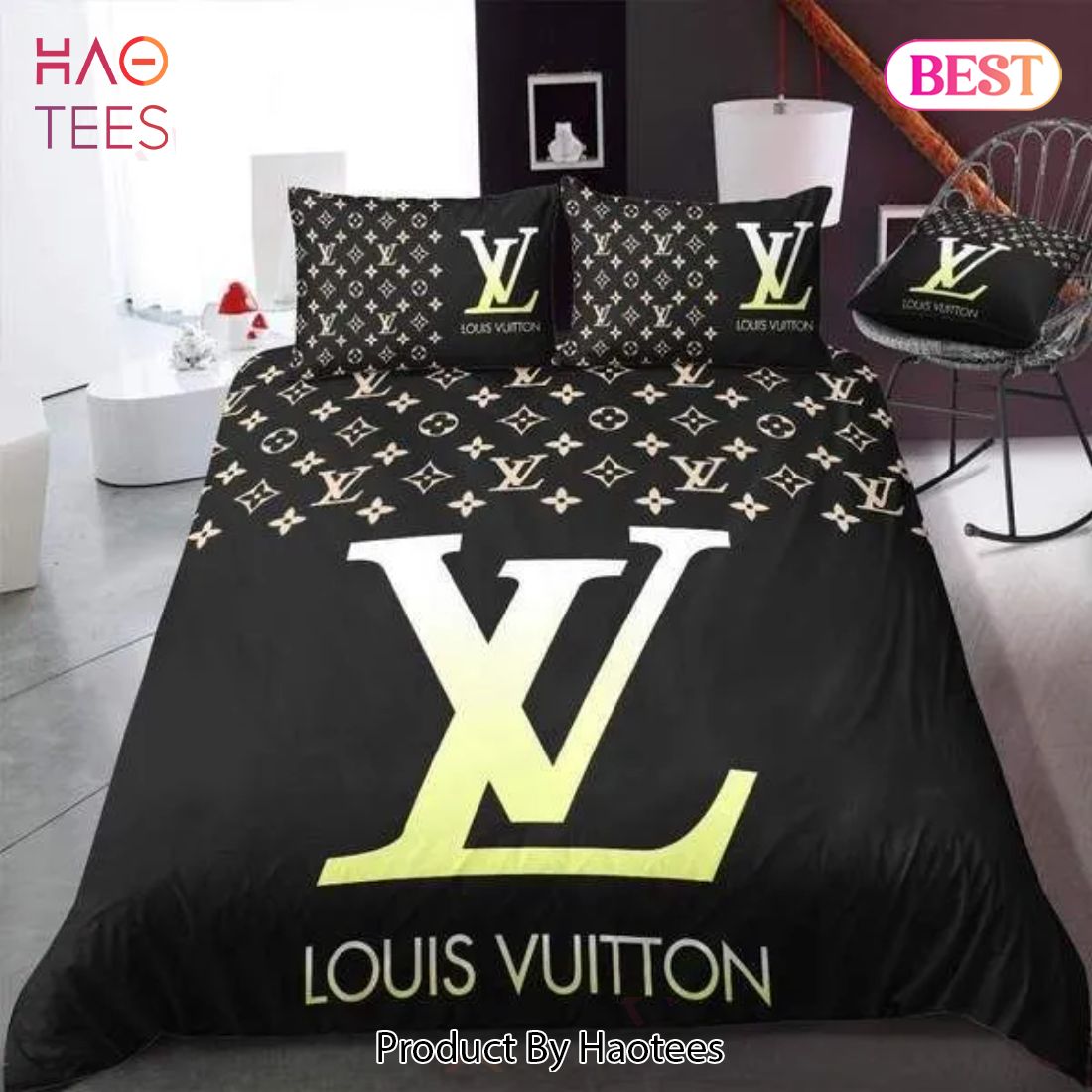 SALE] Louis Vuitton Black Luxury Brand High-End Bedding Set LV Home Decor