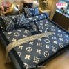 [SALE] Louis Vuitton Blue And Black Logo Brand Bedding Set Bedspread Duvet Cover Set Home Decor