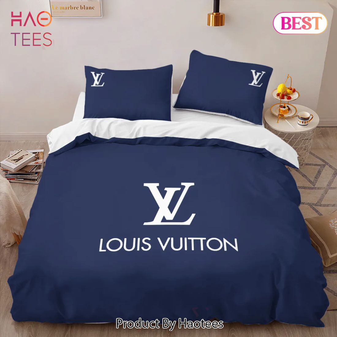 NEW] Louis Vuitton Blue Luxury Brand Bedding Sets All Over Printed
