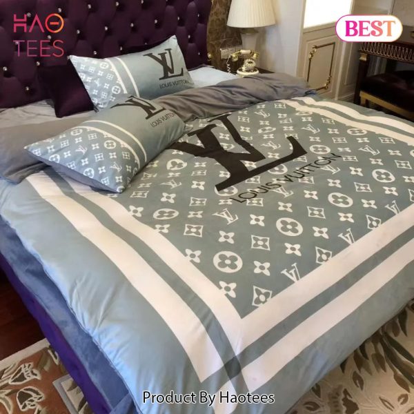 [SALE] Louis Vuitton Blue Monogram Luxury Brand Bedding Set Duvet Cover Home Decor