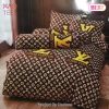 [SALE] Louis Vuitton Brown Logo Luxury Brand High-End Bedding Set LV Home Decor