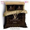 [SALE] Louis Vuitton Brown Logo Luxury Brand High-End Bedding Set LV Home Decor