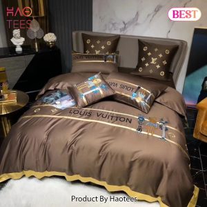 [SALE] Louis Vuitton Brown Luxury Brand Premium Bedding Set Duvet Cover Home Decor