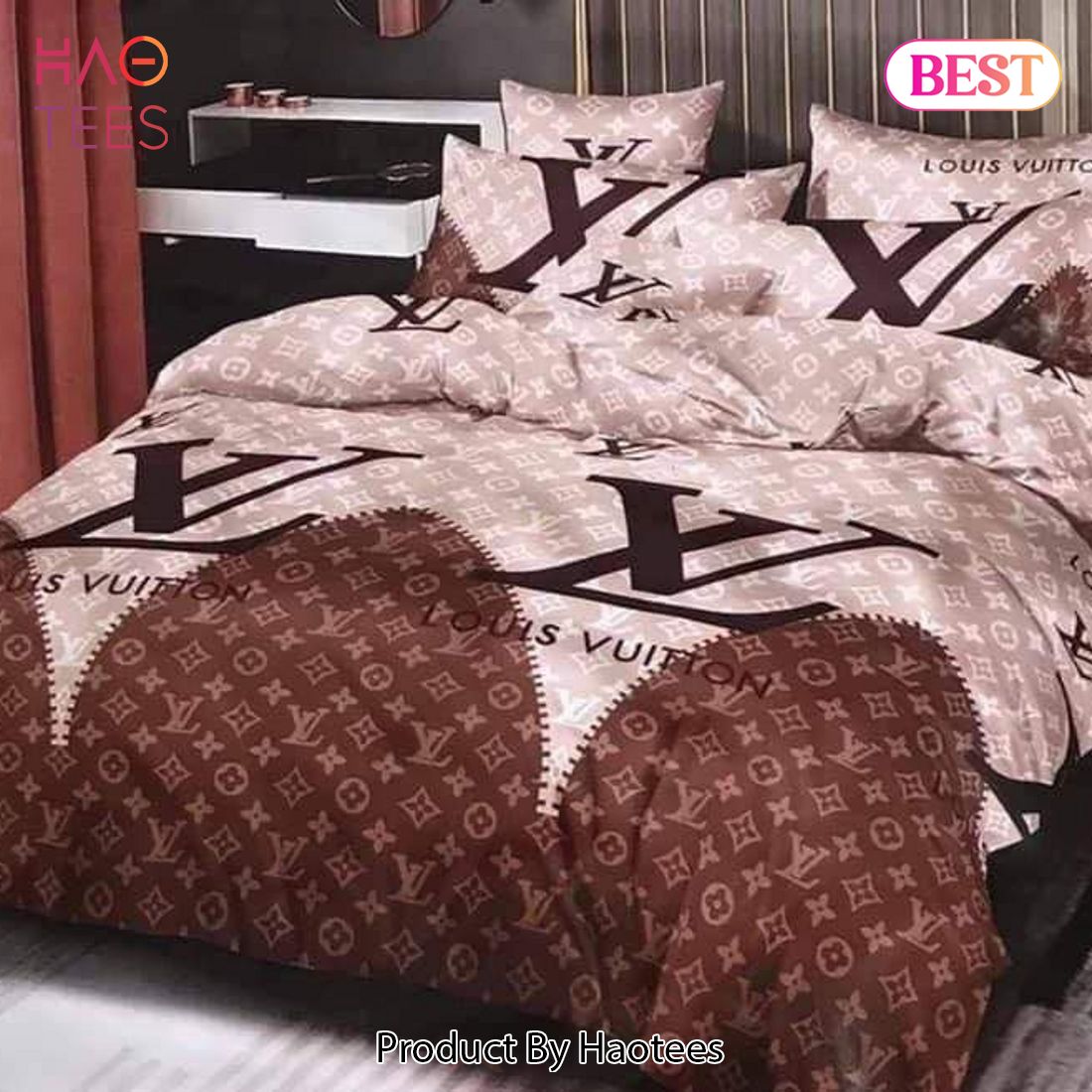 SALE] Louis Vuitton Brown Pinky Luxury Brand Bedding Set Home Decor