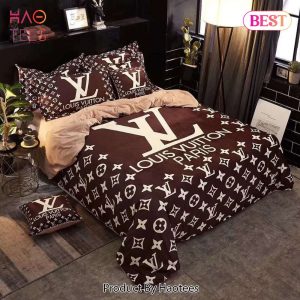 [SALE] Louis Vuitton Brown White Logo Fashion Luxury Brand Bedding Set Home Decor