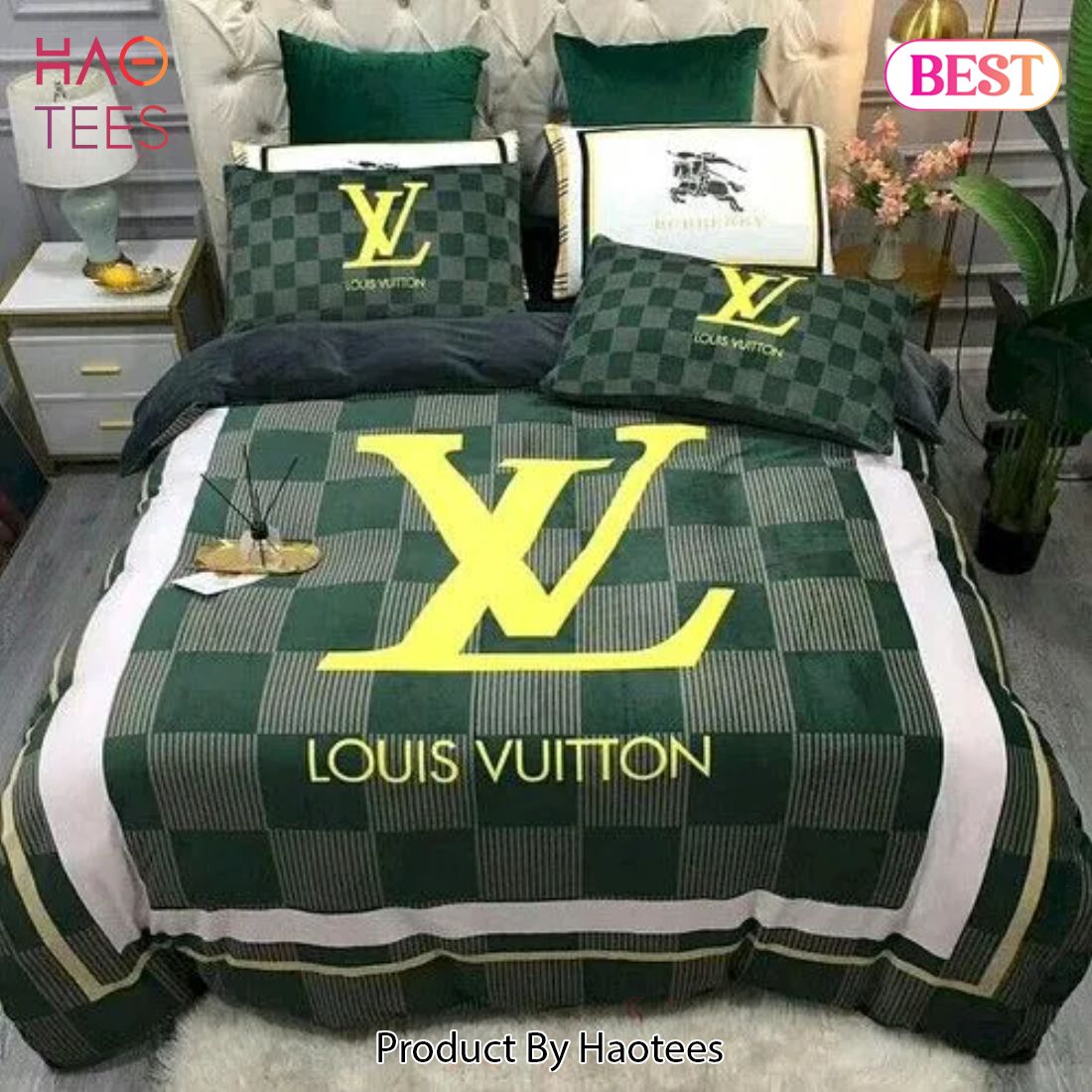 SALE] Louis Vuitton Dark Green Luxury Brand Bedding Set Duvet Cover Home  Decor