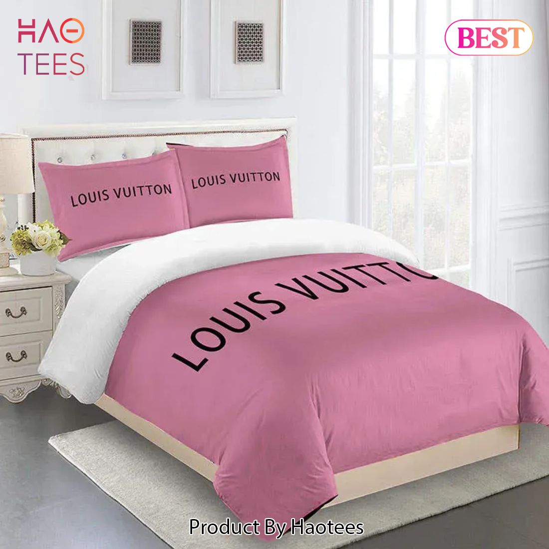 SALE] Louis Vuitton Pink Fashion Logo Luxury Brand Bedding Set