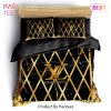 [SALE] Louis Vuitton Golden Black Fashion Luxury Brand Fashion Bedding Set Bedspread Duvet Cover Set