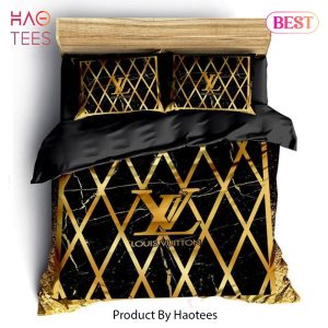 [SALE] Louis Vuitton Golden Black Fashion Luxury Brand Fashion Bedding Set Bedspread Duvet Cover Set