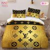 [SALE] Louis Vuitton Golden Black Fashion Luxury Brand Fashion Bedding Set Bedspread Duvet Cover Set