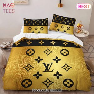 [SALE] Louis Vuitton Golden Luxury Brand High-End Bedding Set LV Home Decor