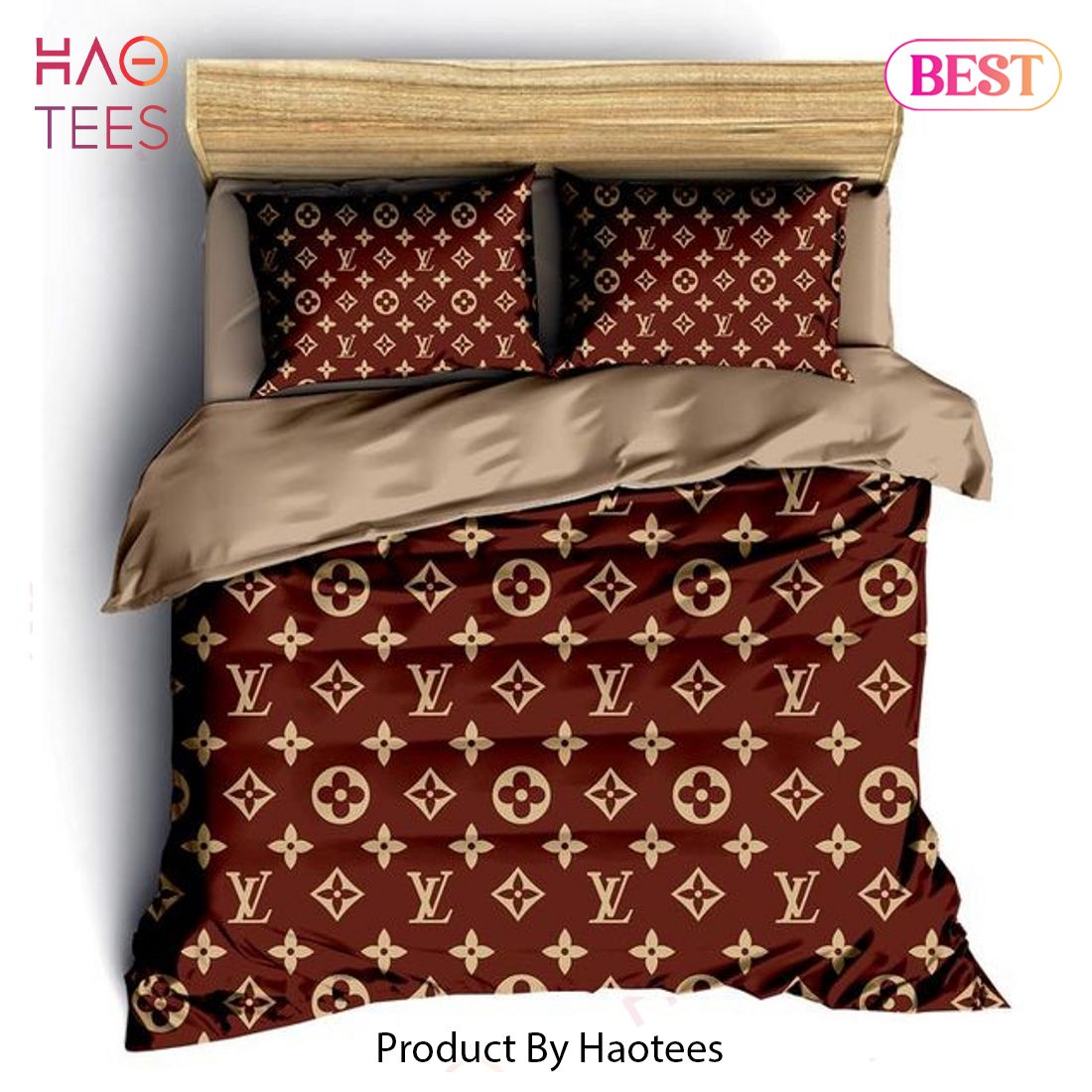 [SALE] Louis Vuitton Red Brown Luxury Brand Fashion Premium Bedding Set Bedspread Duvet Cover Set Luxury Store