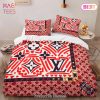 [SALE] Louis Vuitton Red Fashion Logo Luxury Brand Premium Bedding Set Home Decor