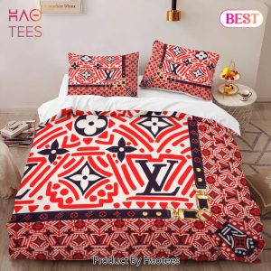 [SALE] Louis Vuitton Red Colorful Luxury Brand High-End Bedding Set LV Home Decor