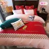 [SALE] Louis Vuitton Red Light Pink Luxury Brand Premium Bedding Set Duvet Cover Home Decor