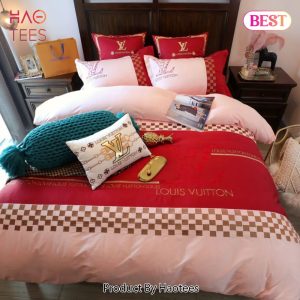 [SALE] Louis Vuitton Red Light Pink Luxury Brand Premium Bedding Set Duvet Cover Home Decor