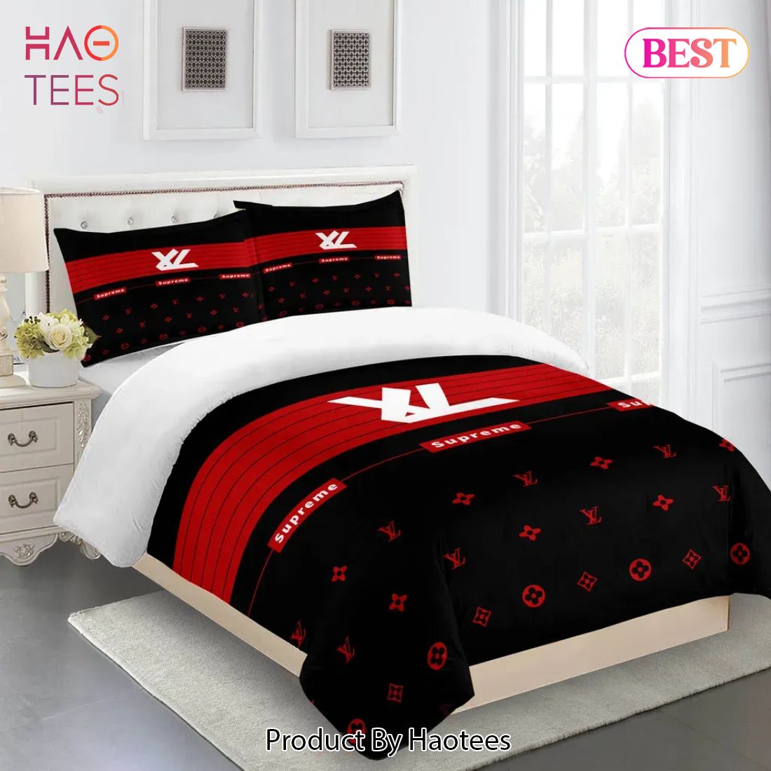 SALE] Louis Vuitton Red Luxury Brand High-End Bedding Set LV Home Decor