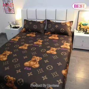 [SALE] Louis Vuitton Rich Bear Brown Luxury Brand Bedding Set Duvet Cover Home Decor