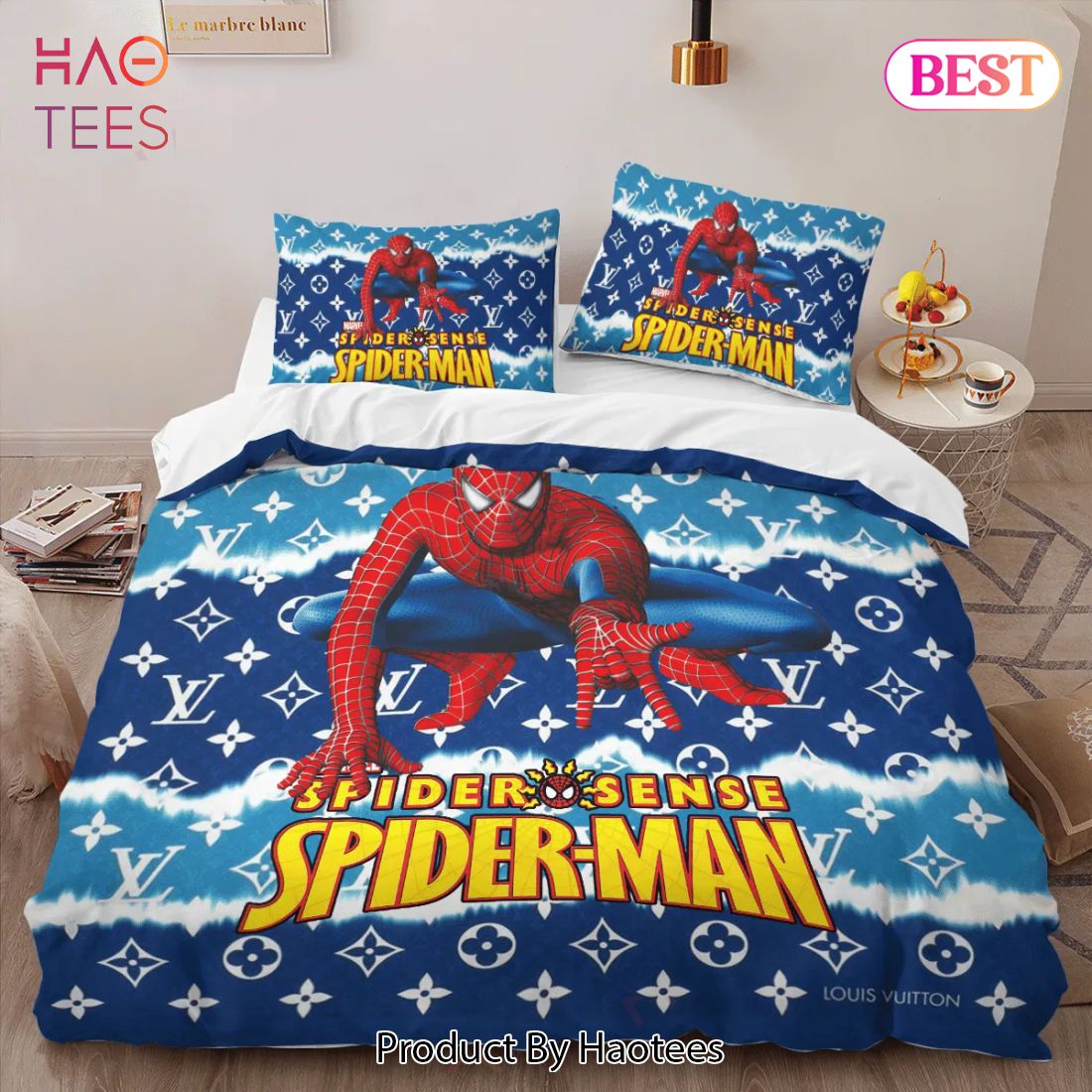 [SALE] Louis Vuitton Spider Man Luxury Brand High-End Bedding Set LV Home Decor Luxury Store