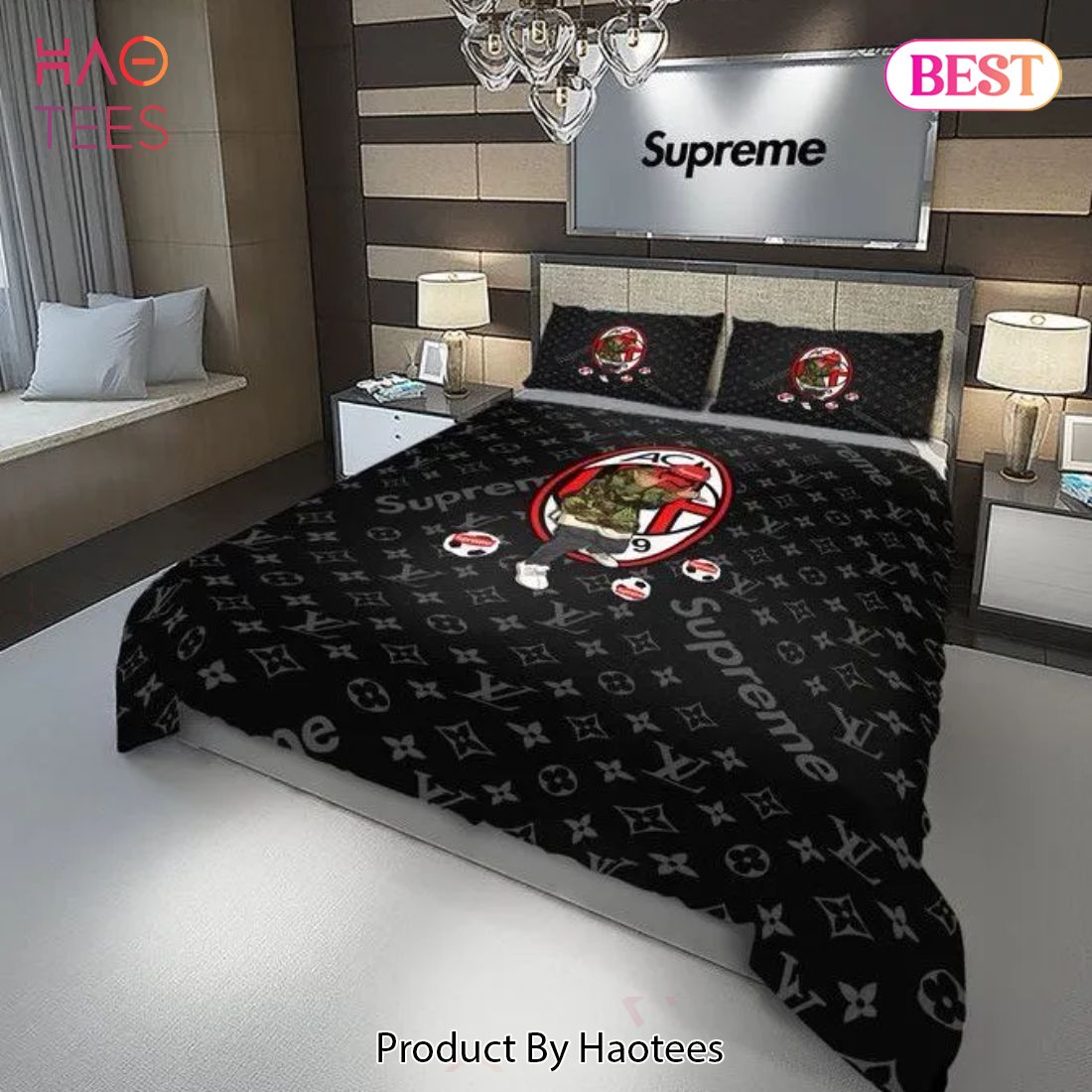 SALE] Louis Vuitton Supreme AC Milan FC Luxury Brand Bedding Set Duvet  Cover Bedspread Home Decor