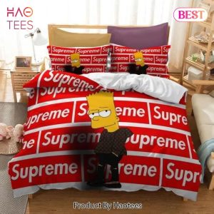 [SALE] Louis Vuitton Supreme Bart Simpson Luxury Brand Bedding Set Duvet Cover Home Decor Special Gift